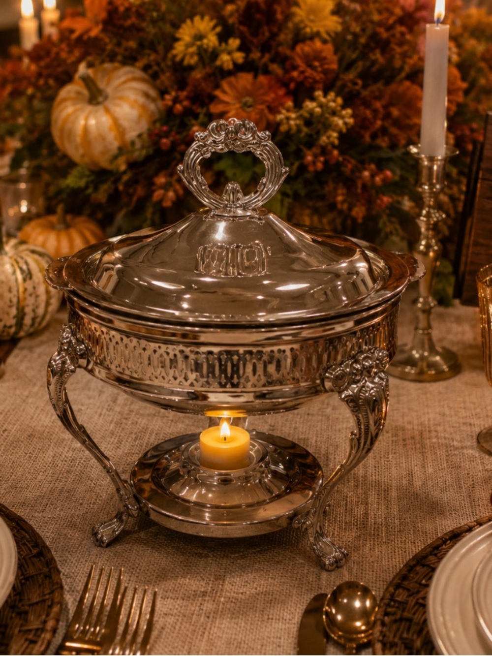 STERLING SILVER CHAFING DISH with Lid and Stand - Elegant Serving Piece